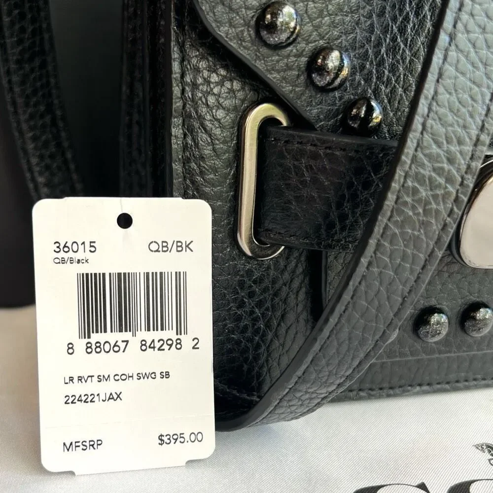 🖤🩶Coach Swagger Saddle / Shoulder Bag Black w/ Rivets & Gunmetal Hardware $400 - Picture 3 of 17